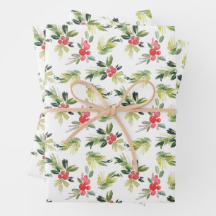 Feuille De Papier Cadeau Festif Aquarelle Holly Noël Motif