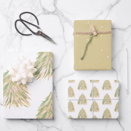 Feuille De Papier Cadeau Festif Arbre de Noël Aquarelle vacances (Recto)