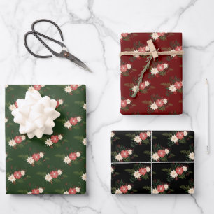 Feuille De Papier Cadeau Festif classique hiver vacances florales