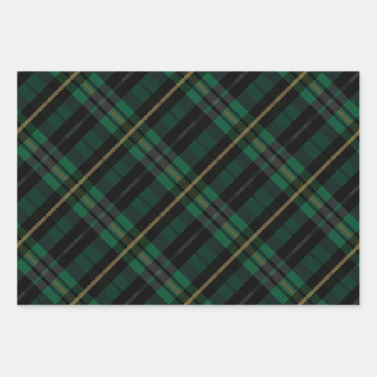 Feuille De Papier Cadeau Festif élégant Forêt foncée Vert Plaid Motif (Devant 3)