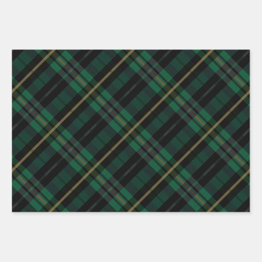Feuille De Papier Cadeau Festif élégant Forêt foncée Vert Plaid Motif (Devant)