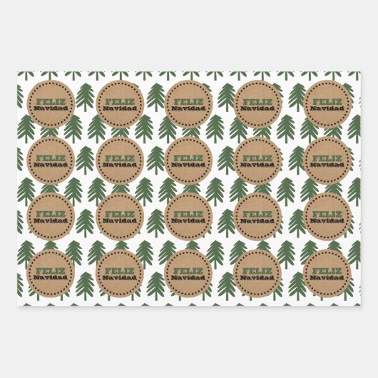 Feuille De Papier Cadeau Festif FELIZ NAVIDAD sapin de Noël (Devant)