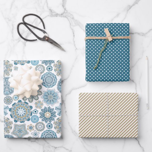 Feuille De Papier Cadeau Festif Floral Mandala Flakes Motif (Recto)