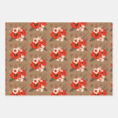 Feuille De Papier Cadeau Festif Floral Pattern Rouge Crème Or Noël (Devant 2)