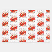 Feuille De Papier Cadeau Festif Floral Pattern Rouge Crème Or Noël (Devant)