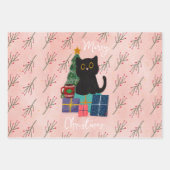 Feuille De Papier Cadeau Festif Joyeux Noël mignon Cat noir café Art (Devant)