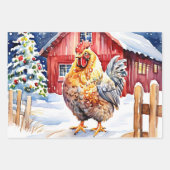 Feuille De Papier Cadeau Festif mignon Pays Poulets Noël (Devant)