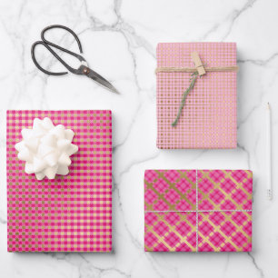 Feuille De Papier Cadeau Festif moderne Pink Gold Plaid