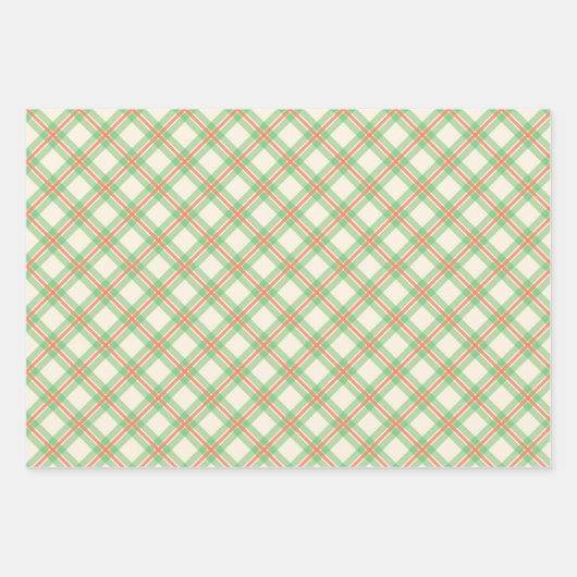 Feuille De Papier Cadeau Festif Moderne Vert Et Orange Plaid Motif (Devant)