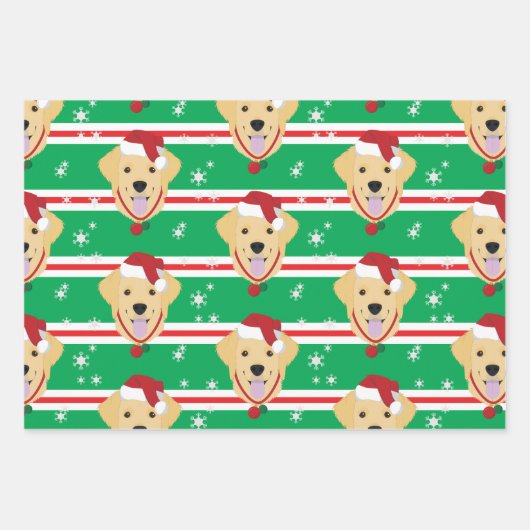 Feuille De Papier Cadeau Festif Noël Père Noël Golden Retriever Snowflake (Devant 3)