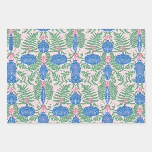 Feuille De Papier Cadeau Festif Noël rose et Motif vert (Devant 3)