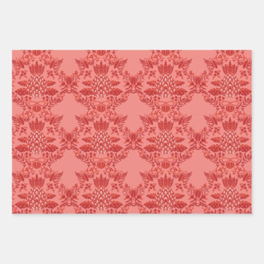 Feuille De Papier Cadeau Festif Noël Rouge et Motif vert (Devant)