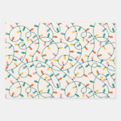 Feuille De Papier Cadeau Festif rétro lumières de Noël rayures points (Devant)