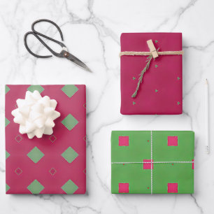 Feuille De Papier Cadeau Festif rose et vert Vibrant géométrique