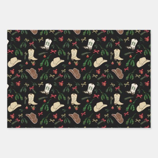 Feuille De Papier Cadeau Festif vacances Cowboy Rodeo Motif Noir (Devant 2)