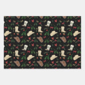 Feuille De Papier Cadeau Festif vacances Cowboy Rodeo Motif Noir (Devant)
