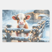 Feuille De Papier Cadeau Festif Vaches de campagne Noël (Devant)