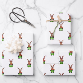 Feuille De Papier Cadeau Festif Vert Et Rouge Kasky Reindeer de Noël