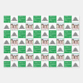 Feuille De Papier Cadeau Festif vert sapin de Noël photo famille de neige (Devant)