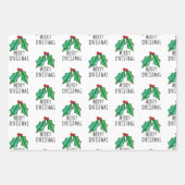 Feuille De Papier Cadeau Festin Aquarelle Holly Berries Noël (Devant)