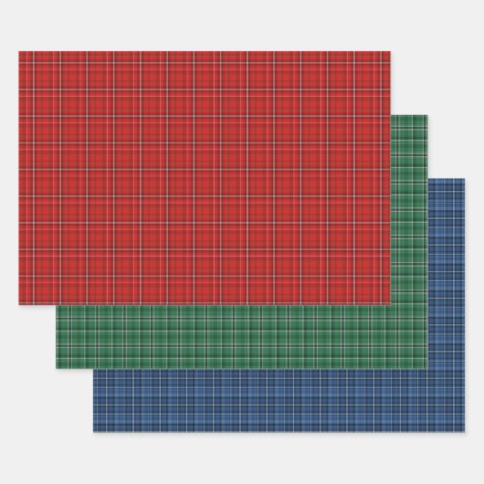 Feuille De Papier Cadeau Festivals de plaid rouge, vert et bleu (Lot)