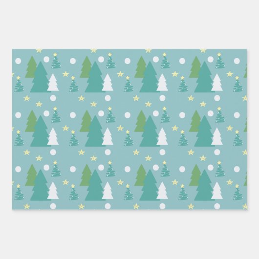 Feuille De Papier Cadeau Festive Green & Blue Christmas Trees (Devant)