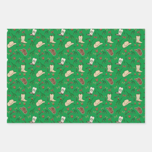 Feuille De Papier Cadeau Festive Holiday Cowboy Rodeo Motif (Devant 3)