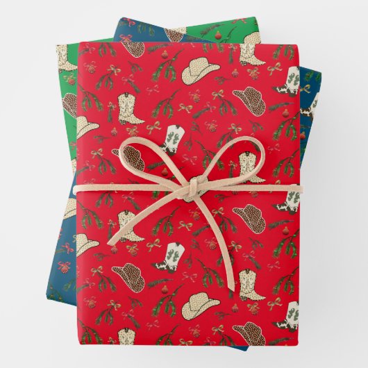 Feuille De Papier Cadeau Festive Holiday Cowboy Rodeo Motif (En situation)