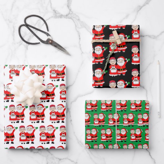 Feuille De Papier Cadeau Festive M. et Mme Claus Noël (Recto)