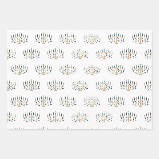 Feuille De Papier Cadeau Festive Menorah Hanoukka (Devant 2)