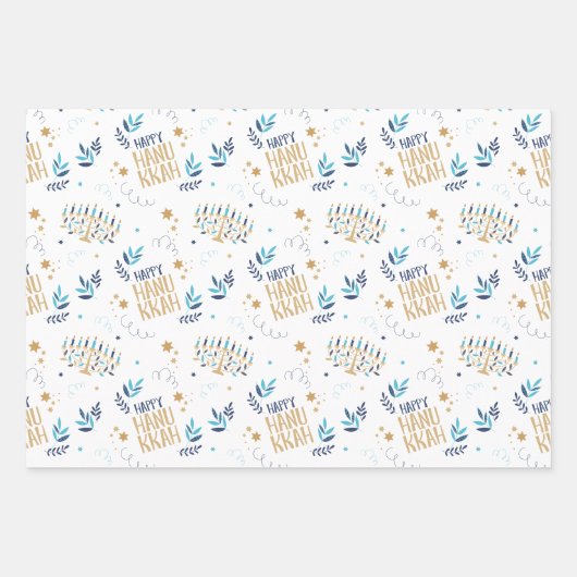 Feuille De Papier Cadeau Festive Menorah Hanoukka (Devant)