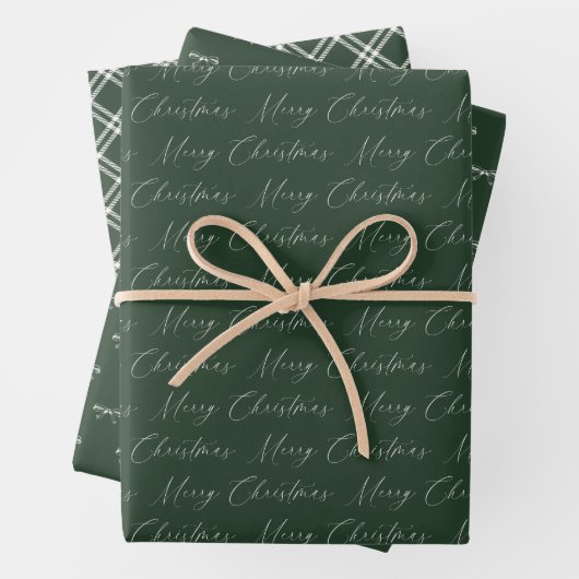 Feuille De Papier Cadeau Festive Modern Green and Beige Christmas (En situation)