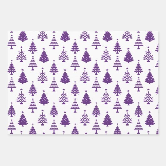 Feuille De Papier Cadeau Festive Purple and White Christmas Tree Pattern (Devant 2)