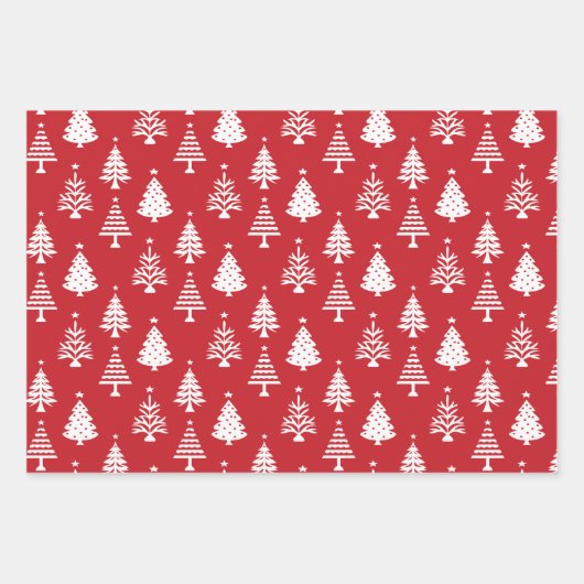Feuille De Papier Cadeau Festive Red and White Christmas Tree Pattern (Devant)