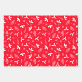 Feuille De Papier Cadeau Festive Red Snowflakes Holly et Berries (Devant 2)