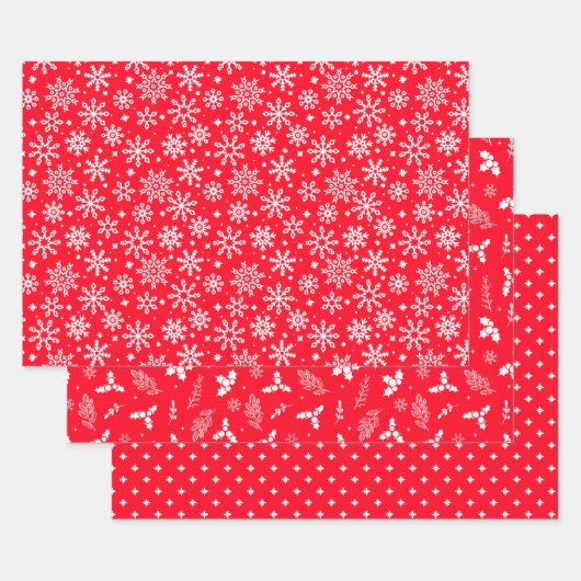 Feuille De Papier Cadeau Festive Red Snowflakes Holly et Berries (Lot)