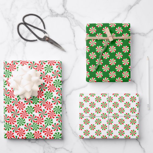 Feuille De Papier Cadeau Festive Rouge et Vert bonbons de Noël torréfiés (Recto)