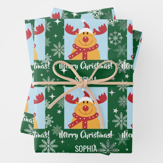 Feuille De Papier Cadeau Festive Rudolph Reindeer Snow Personalized Xmas (En situation)