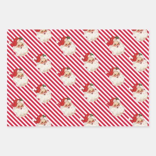 Feuille De Papier Cadeau Festive Stripe Retro Père Noël Noël (Devant)