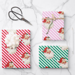 Feuille De Papier Cadeau Festive Stripe Retro Père Noël Noël