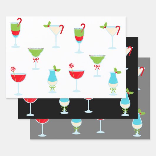 Feuille De Papier Cadeau Festive tendance Cocktail férié Noël (Lot)