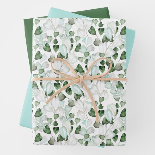 Feuille De Papier Cadeau Fête botanique verte (En situation)