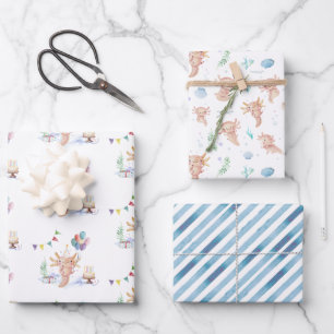Feuille De Papier Cadeau Fête d'anniversaire adorable à l'aquarelle avec Ax