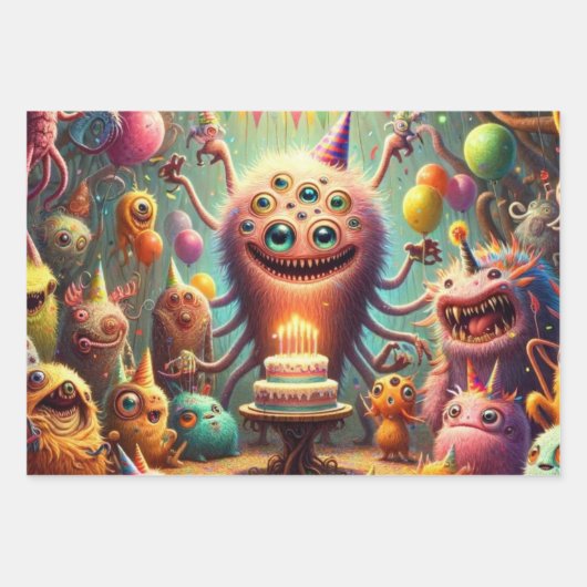 Feuille De Papier Cadeau Fête d'anniversaire bizarre (Devant)