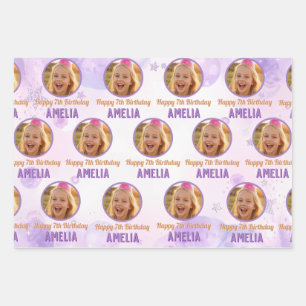 Feuille De Papier Cadeau Fête d'anniversaire de photo violette magique