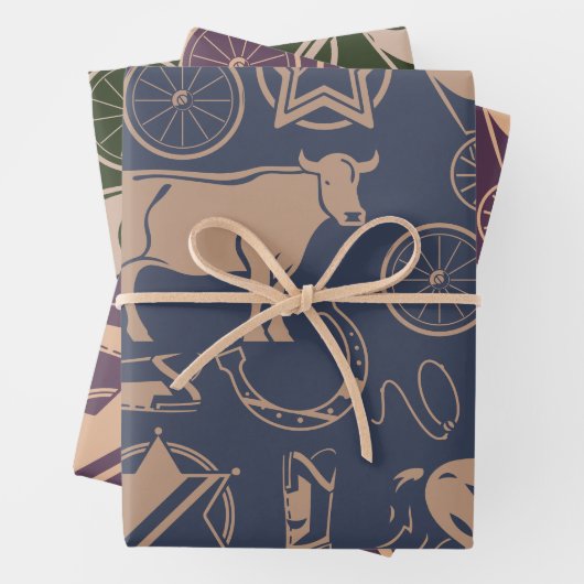 Feuille De Papier Cadeau Fête d'anniversaire de Western Cowboy (En situation)