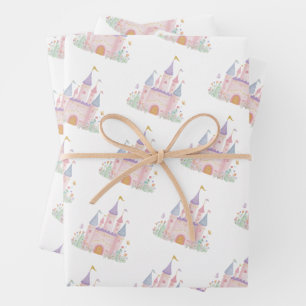 Feuille De Papier Cadeau Fête d'anniversaire du château de princesse filles