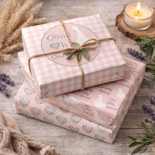 Feuille De Papier Cadeau Fête d'anniversaire d'une sotte rose d'oie