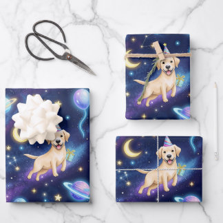 Feuille De Papier Cadeau fête d'anniversaire personnalisée Galaxy Labrador