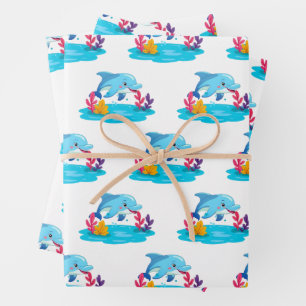 Feuille De Papier Cadeau Fête d'anniversaire pour enfants Animaux de mer Da